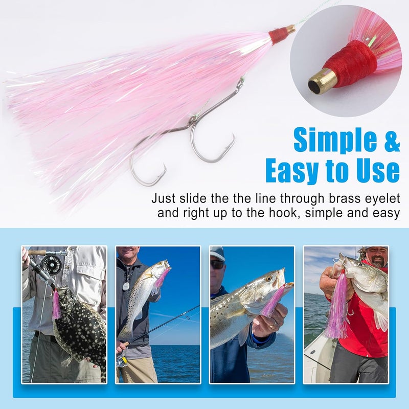 SILANON Fishing Bucktail Teasers Kit, 10/18pcs Mylar Flash Teaser Tail Fishing Teaser Lures Mylar Bucktail Skirts for Flounder Rig Saltwater 3 Colors - Image 4